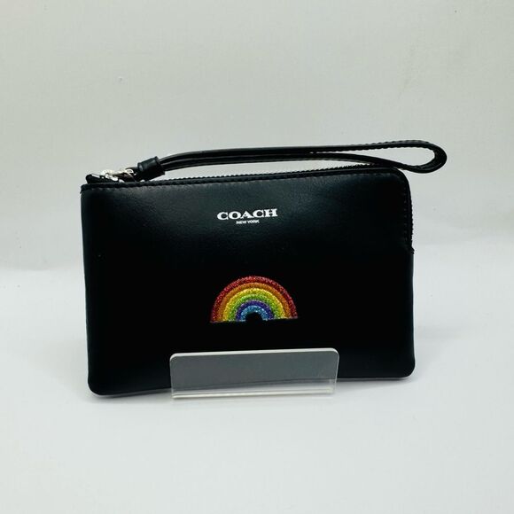 NWT Coach Black Clutch with Vibrant Rainbow Accent - Picture 1 of 3